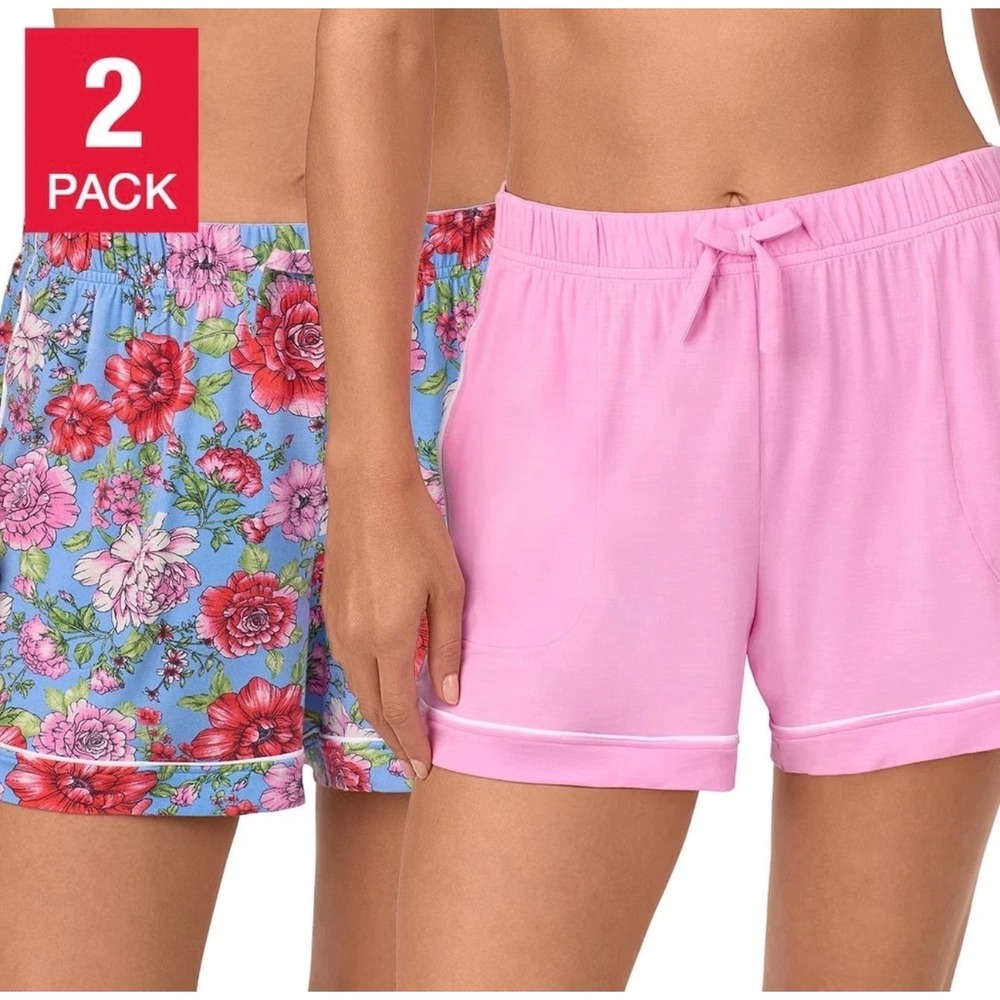 Room Service 2 Pack Lounge Shorts Blue Pink Floral Modal Pockets •M• Botanical
